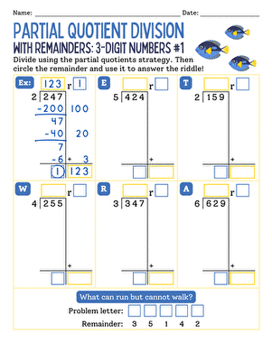 Partial Quotient Division With Remainders: 3-Digit Numbers #1