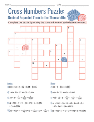 Cross Numbers Puzzle: Decimal Expanded Form to the Thousandths