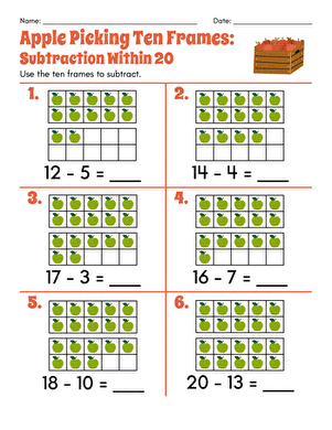 Apple Picking Ten Frames: Subtraction Within 20