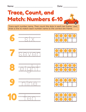 Trace, Count, and Match: Numbers 6–10