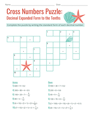 Cross Numbers Puzzle: Decimal Expanded Form to the Tenths