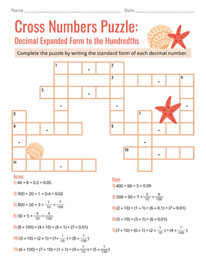 Cross Numbers Puzzle: Decimal Expanded Form to the Hundredths