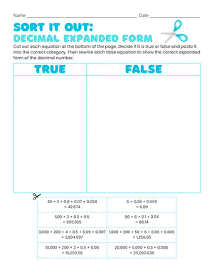 Sort It Out: Decimal Expanded Form