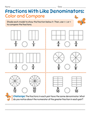 Fractions With Like Denominators: Color and Compare