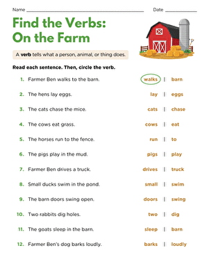 Find the Verbs: On the Farm