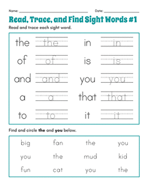 Read, Trace, and Find Sight Words #1