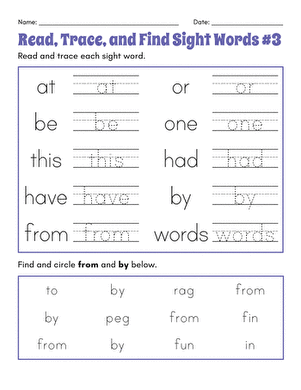 Read, Trace, and Find Sight Words #3