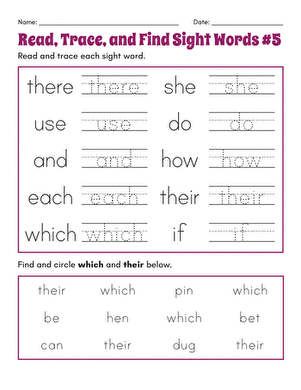 Read, Trace, and Find Sight Words #5