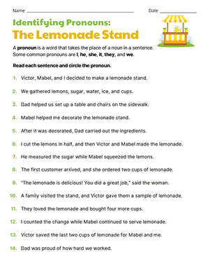 Identifying Pronouns: The Lemonade Stand