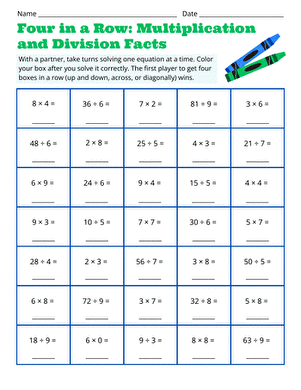 Four in a Row: Multiplication and Division Facts