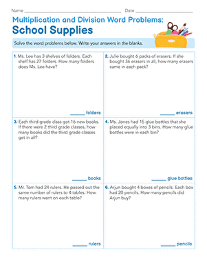 Multiplication and Division Word Problems: School Supplies