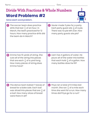 Divide With Fractions & Whole Numbers: Word Problems #2