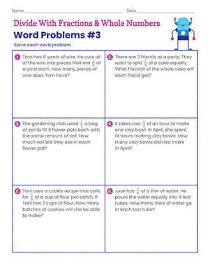 Divide With Fractions and Whole Numbers: Word Problems #3