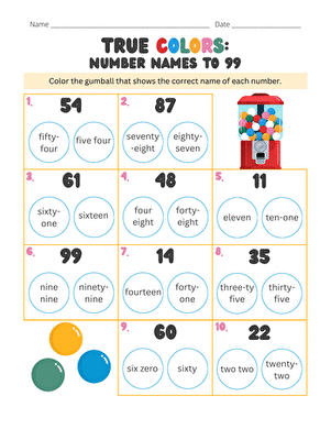 True Colors: Number Names to 99