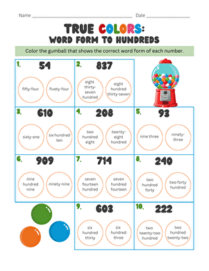 True Colors: Word Form to Hundreds