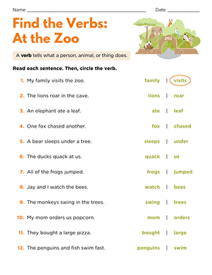 Find the Verbs: At the Zoo