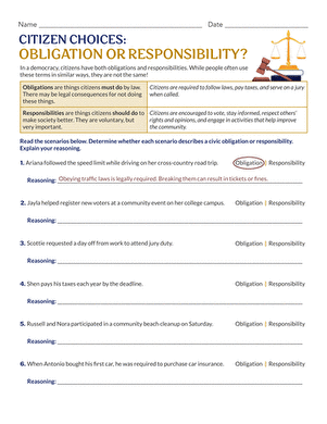 Citizen Choices: Obligation or Responsibility?