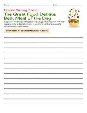 Opinion Writing Prompt: The Great Food Debate: Best Meal of the Day