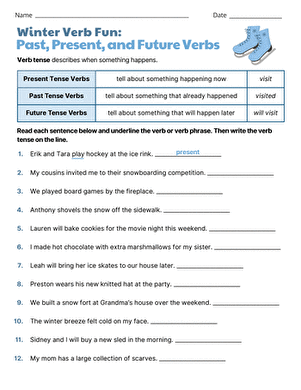 Winter Verb Fun: Past, Present, and Future Verbs