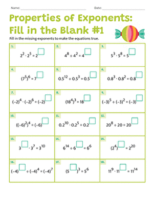 Properties of Exponents: Fill in the Blank #1