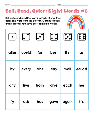 Roll, Read, Color: Sight Words #6