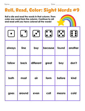 Roll, Read, Color: Sight Words #9