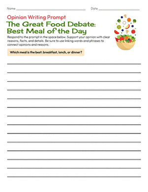 Opinion Writing Prompt: The Great Food Debate: Best Meal of the Day
