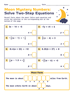 Moon Mystery Numbers: Solve Two-Step Equations