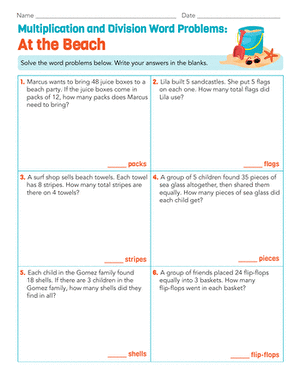 Multiplication and Division Word Problems: At the Beach