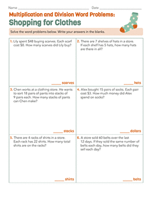 Multiplication and Division Word Problems: Shopping for Clothes