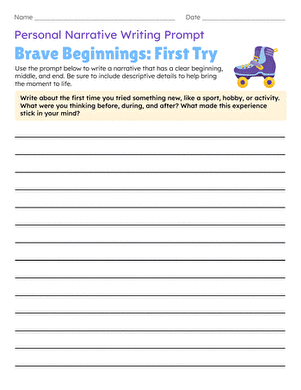 Personal Narrative Writing Prompt: Brave Beginnings: First Try