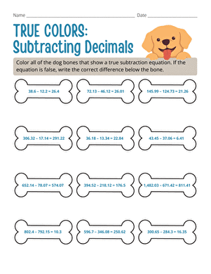 True Colors: Subtracting Decimals