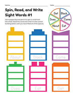 Spin, Read, and Write Sight Words #1