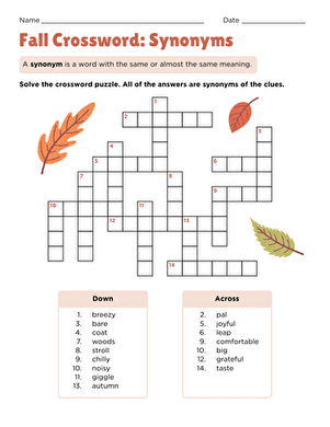 Fall Crossword: Synonyms