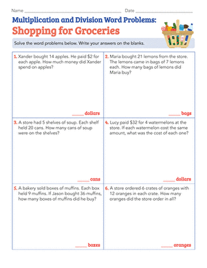 Multiplication and Division Word Problems: Shopping for Groceries