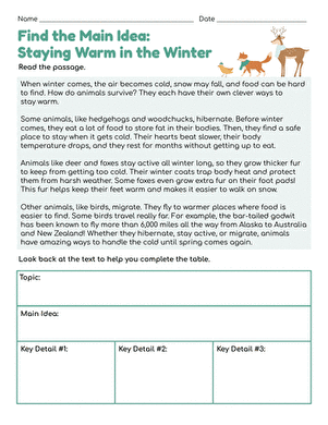 Find the Main Idea: Staying Warm in the Winter