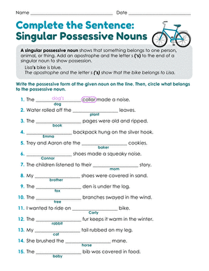 Complete the Sentence: Singular Possessive Nouns