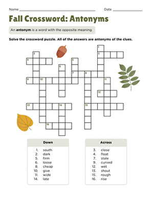 Fall Crossword: Antonyms