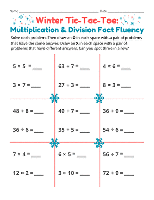 Winter Tic-Tac-Toe: Multiplication and Division Fact Fluency