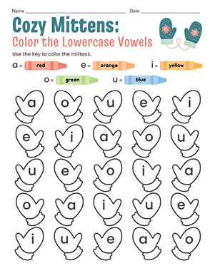 Cozy Mittens: Color the Lowercase Vowels