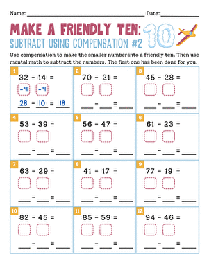 Make a Friendly Ten: Subtract Using Compensation #2