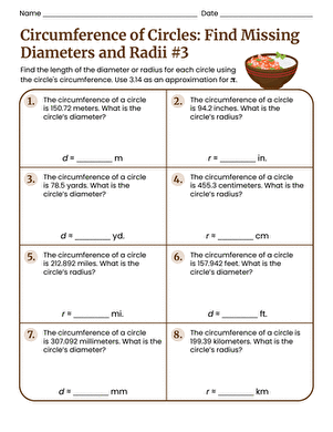 Circumference of Circles: Find Missing Diameters and Radii #3 large image