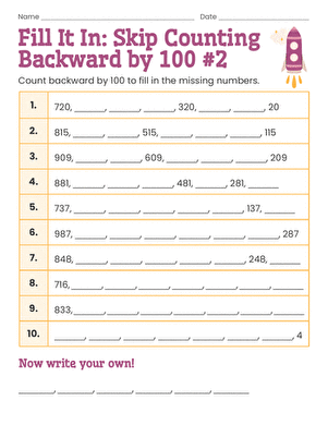 Fill It In: Skip Counting Backward by 100 #2