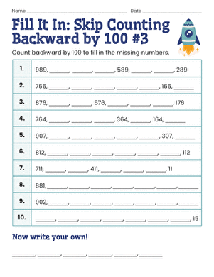 Fill It In: Skip Counting Backward by 100 #3
