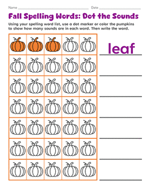Fall Spelling Words: Dot the Sounds