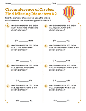 Circumference of Circles: Find Missing Diameters #2 large image
