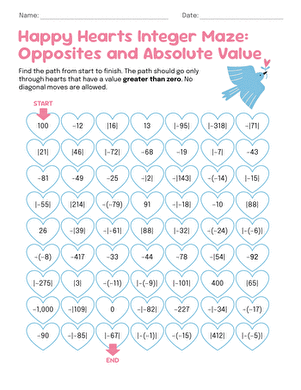 Happy Hearts Integer Maze: Opposites and Absolute Value