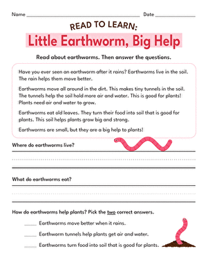 Read to Learn: Little Earthworm, Big Help