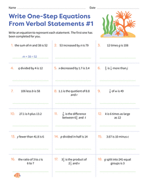 Write One-Step Equations From Verbal Statements #1 large image