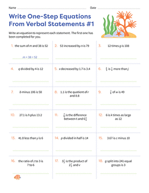 Write One-Step Equations From Verbal Statements #1 large image